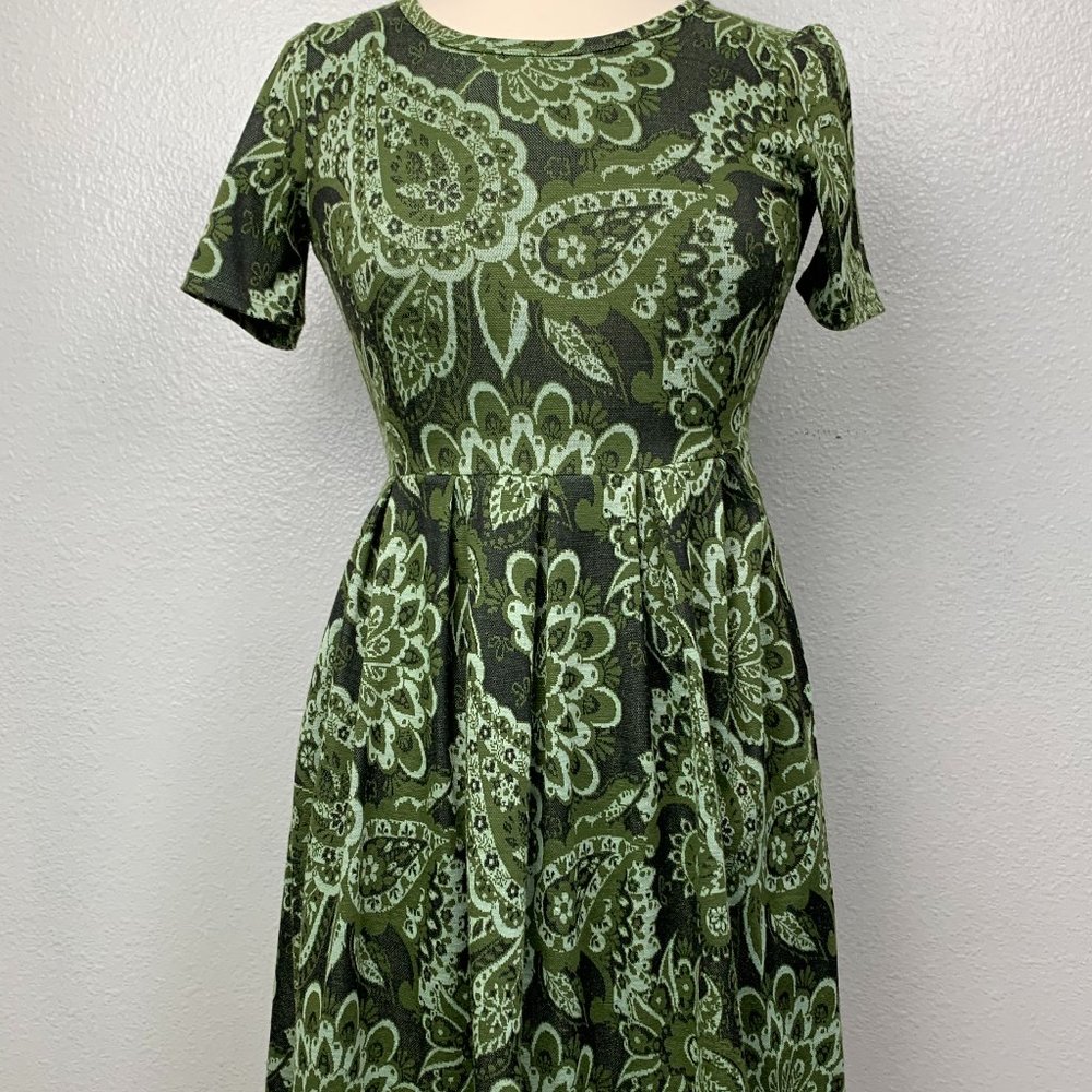 LulaRoe Amelia Paisley Floral‎ Green  Dress